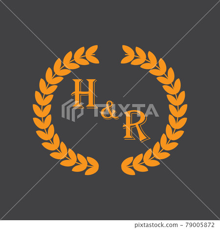gold laurel whreat wedding initial vector image 79005872