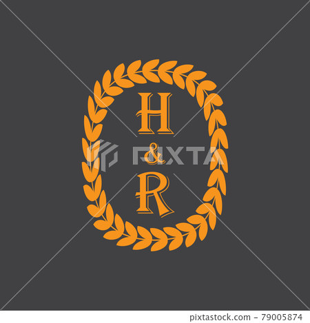 gold laurel whreat wedding initial vector image 79005874