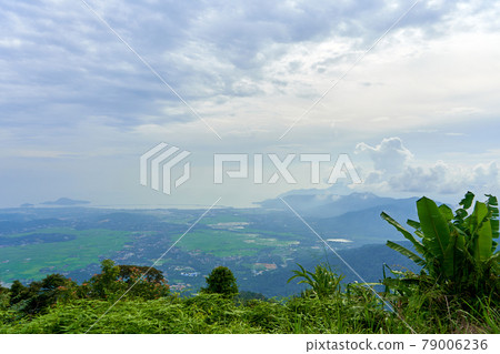 Natural landscape. Tropical island in Malaysia. Mountain jungle nature view from high viewpoint 79006236