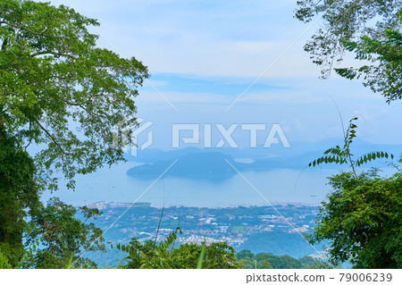 Natural landscape. Tropical island in Malaysia. Mountain jungle nature view from high viewpoint 79006239