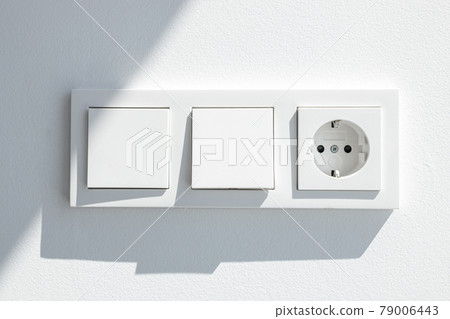 Modern White switch board with two switch and one european plug Modern White switch board with two switch and one european plug 79006443