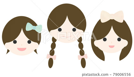 Three girls with ribbons, outer honey short hair, braids, medium hair Three girls with ribbons, outer honey short hair, braids, medium hair 79006556