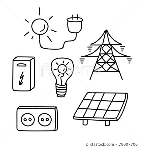 A set of templates for illustrations of energy types, icon design. Alternative energy, renewable energy sources. Doodle style design. A set of templates for illustrations of energy types, icon design. Alternative energy, renewable energy sources. Doodle style design. 79007700