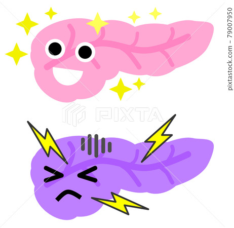 Illustration of a healthy pancreas and sick internal organs 79007950