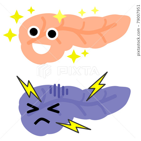 Illustration of a healthy pancreas and sick internal organs 79007951