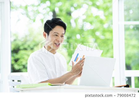 Male telework online meeting Male telework online meeting 79008472