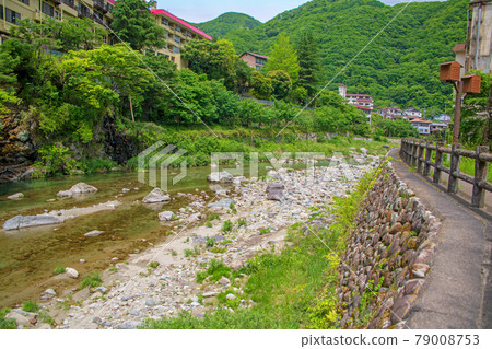 川治親合公園附近的小鹿川、散步道周圍的風景、川治溫泉、日光市、 79008753