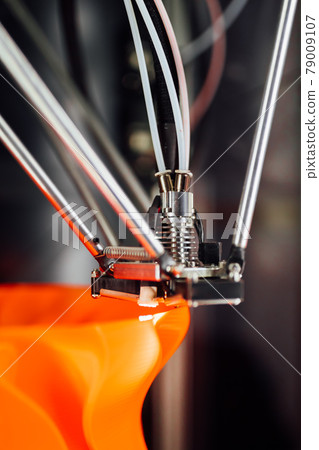 working 3d printer head, closeup view working 3d printer head, closeup view 79009107