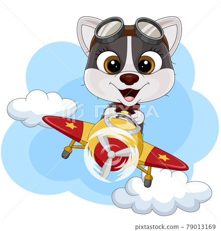 Cartoon little dog operating a plane - Stock Illustration [79013169] - PIXTA
