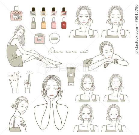 Beauty skin care women's illustration set Beauty skin care women's illustration set 79013796