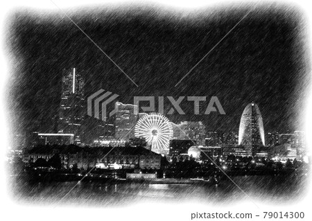 Yokohama Minato Mirai night view pencil sketch 79014300