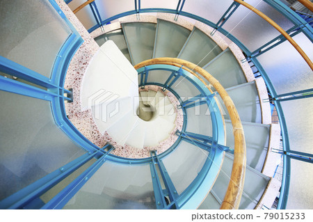 A refreshing blue and white spiral staircase 79015233