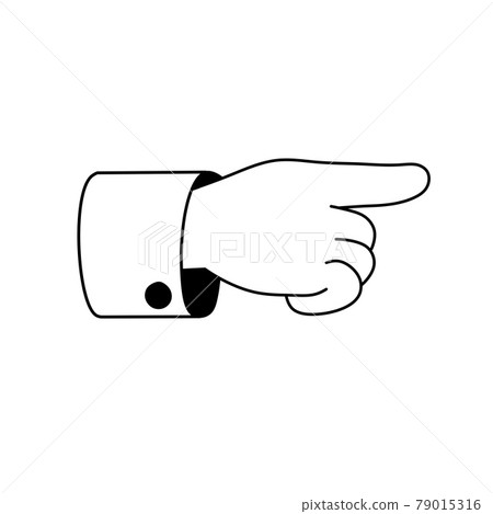 Index finger. Outline forefinger points to side. Direction indication. Cartoon illustration. Human hand. Businessman in a suit 79015316