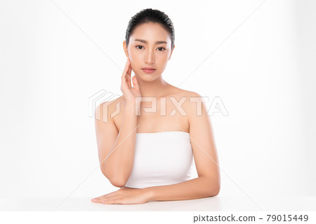 Beautiful young asian woman with clean fresh skin on white background, Face care, Facial treatment, Beautiful young asian woman with clean fresh skin on white background, Face care, Facial treatment, 79015449