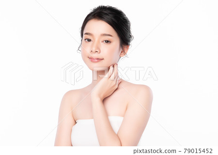 Beautiful young asian woman with clean fresh skin on white background, Face care, Facial treatment, Beautiful young asian woman with clean fresh skin on white background, Face care, Facial treatment, 79015452