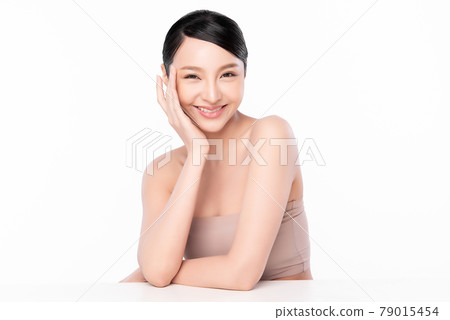 Beautiful young asian woman with clean fresh skin on white background, Face care, Facial treatment, 79015454