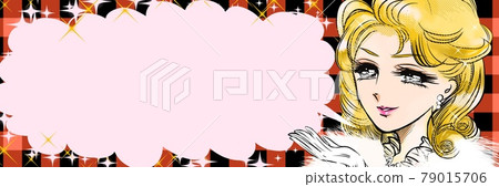 70's shojo manga Amorous beauty and glittering stars, plaid base and speech bubbles 79015706