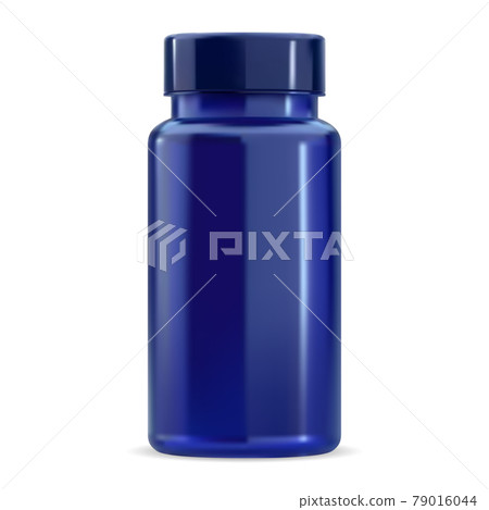 Pill bottle. Vitamin supplement jar mockup, blue Pill bottle. Vitamin supplement jar mockup, blue 79016044