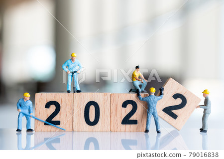 Miniature people : Worker team create wooden block number 2022 Miniature people : Worker team create wooden block number 2022 79016838