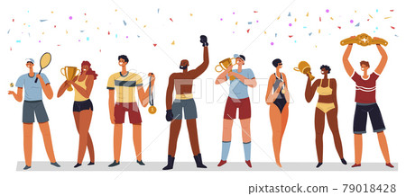 Sportsmen with awards and trophies for victories Sportsmen with awards and trophies for victories 79018428