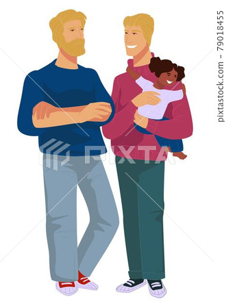 Gay couple with kid, homosexual family of men 79018455