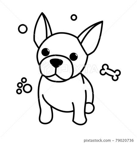Black line vector illustration cartoon on a white background of a cute French Bulldog.	 79020736