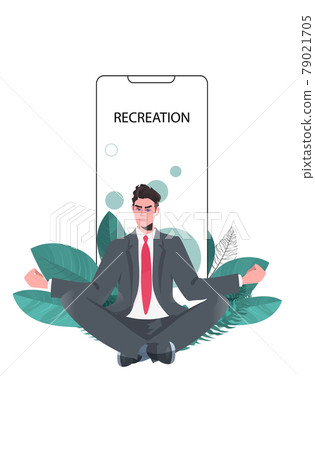 businessman sitting lotus pose online training healthy lifestyle concept business man meditating 79021705