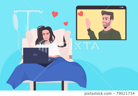 woman patient having virtual meeting with boyfriend during video call online dating app social relationship 79021734