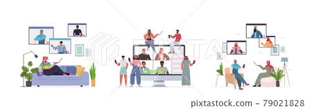 set mix race people chatting during video call with friends online conference virtual meeting communication concept set mix race people chatting during video call with friends online conference virtual meeting communication concept 79021828