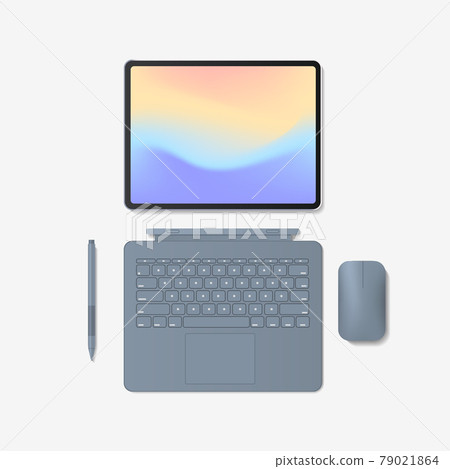 modern tablet computer with keyboard mouse pen and colored screen 79021864