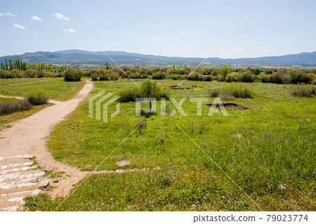 The ruins of Ephesus are surrounded by vast grasslands in Turkey 79023774