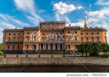 Russia. Saint-Petersburg. June 5, 2021. The Engineering Castle is the former imperial palace of Emperor Paul I in the center of St. Petersburg on a sunny summer day. 79024619