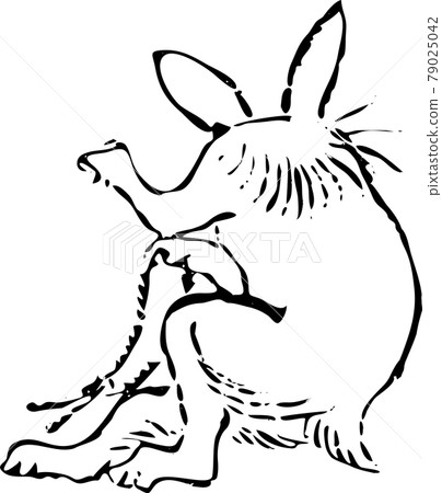 Birds and Beasts Caricature: Back view of Yasagure Rabbit Birds and Beasts Caricature: Back view of Yasagure Rabbit 79025042