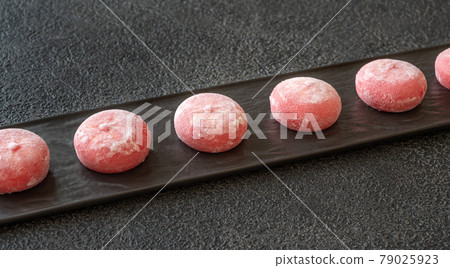 Mochi - Japanese rice cake on the serving plate Mochi - Japanese rice cake on the serving plate 79025923