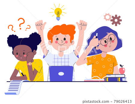 Classmates at the exam. Girls and a boy doing... - Stock Illustration  [79026413] - PIXTA