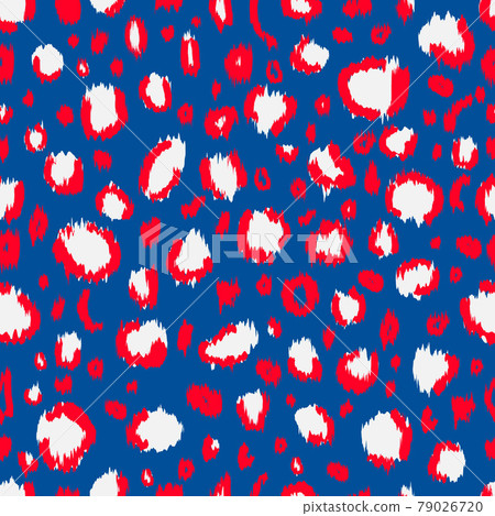 American leopard seamless pattern. Animal print in colors flag of USA. Red white blue Independence Day patriotic background. Vector template for fabric, textile, wallpaper, wrapping paper American leopard seamless pattern. Animal print in colors flag of USA. Red white blue Independence Day patriotic background. Vector template for fabric, textile, wallpaper, wrapping paper 79026720