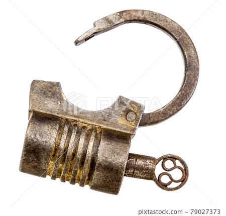 vintage  iron padlock isolated - opened 79027373