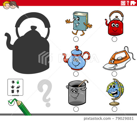 educational shadows game with cartoon object characters 79029881
