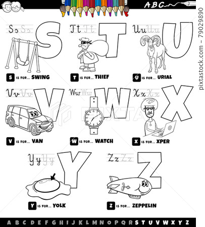 cartoon alphabet set from S to Z coloring book page cartoon alphabet set from S to Z coloring book page 79029890