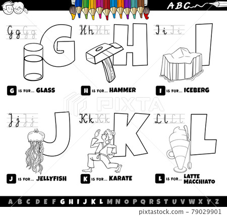 cartoon alphabet letters set from G to L coloring book page cartoon alphabet letters set from G to L coloring book page 79029901