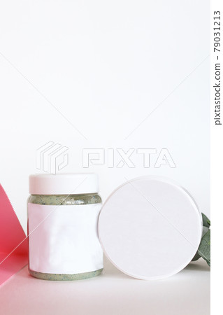 Set of cosmetic cream jars, isolated on beige or gray background with shadow and rock Set of cosmetic cream jars, isolated on beige or gray background with shadow and rock 79031213