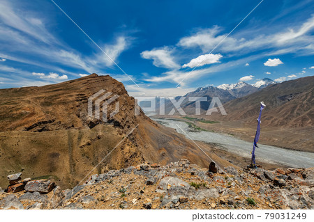 View of Spiti valley and Spiti river in Himalayas. 79031249