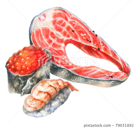 Color pencils illustration of seafood 79031892