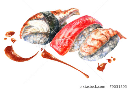 Color pencils illustration of sushi Color pencils illustration of sushi 79031893