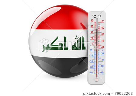 Thermometer with Iraqi flag. Heat in Iraq concept. 3D rendering 79032268