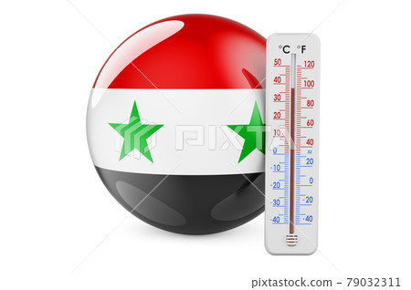 Thermometer with Syrian flag. Heat in Syria concept. 3D rendering Thermometer with Syrian flag. Heat in Syria concept. 3D rendering 79032311