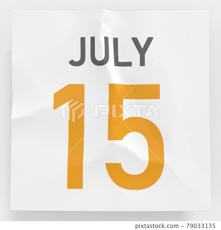 July 15 date on crumpled paper page of a... - Stock Illustration ...