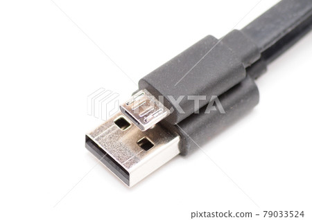 Micro USB cord USB adapter on white background 79033524