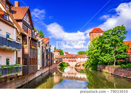 Nuremberg, Germany - Picturesque Pegnitz River, Bavaria. 79033650
