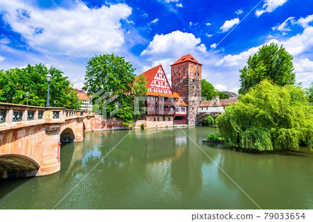 Nuremberg, Germany - Picturesque Pegnitz River, Bavaria. 79033654